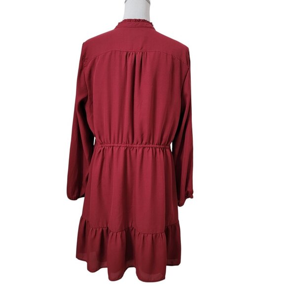 J.Crew Mercantile Size 16 Burgundy Red Tiered Ruffle Pintuck Front Dress - Picture 4 of 14